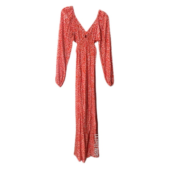 Billabong Goddess Maxi Dress Floral Slit Waist Long Sleeve in Orange Size XS - Picture 1 of 3
